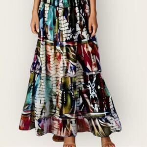 Chaudry KC NEW Bohemian Multicolor Crinkle Maxi Skirt Size Small